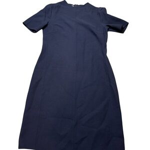 💙 Trixi Schuber Navy Blue Wool Dress Sz 10 Elegant Midi Short Sleeve 100% Wool 💙